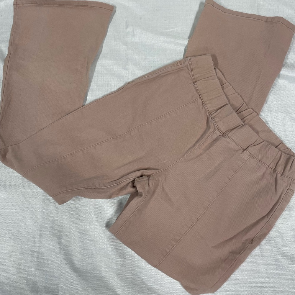Pale pink pull on stretchy corduroy flare jeans, or dress flare pant size large
